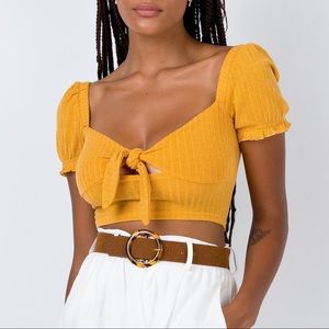 MinkPink Yellow Tie Front Crop Top